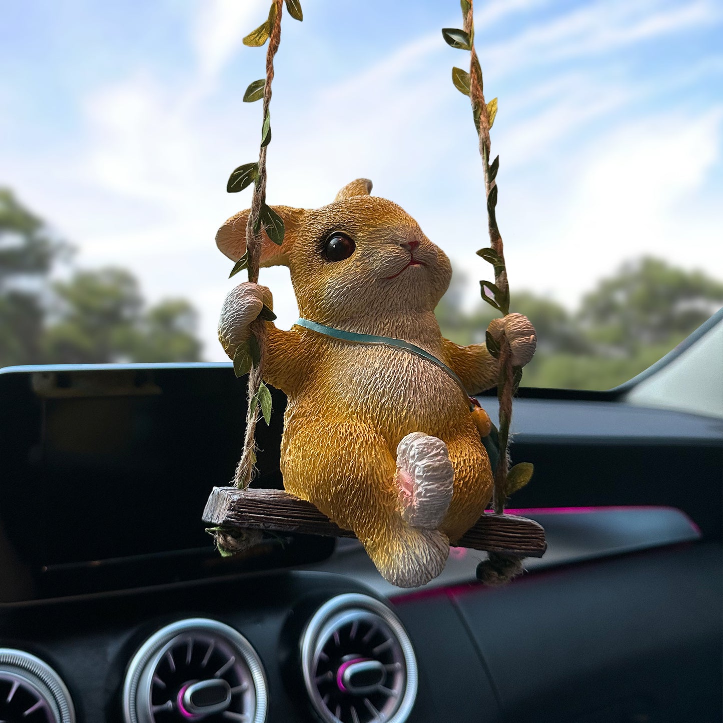 Cute resin rabbit,Car Rearview Mirror Pendant, Car Decor, Car Ornament