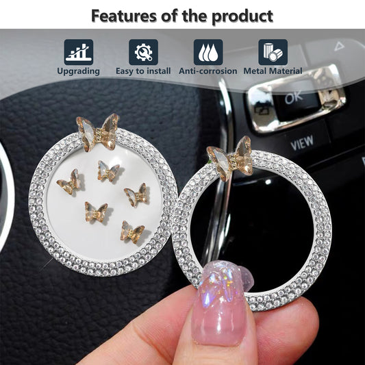 Champagne Butterfly Car Bling Ring Emblem - Bling Car Accessories for Wowen