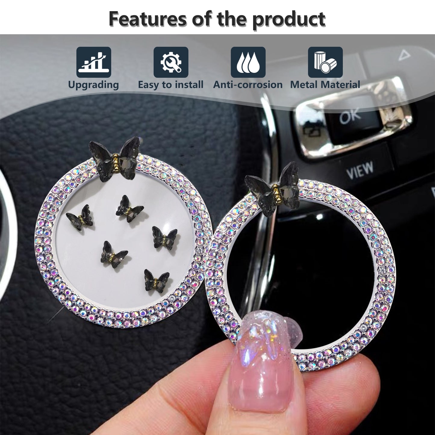 Black Butterfly Car Bling Ring Emblem - Car Accessories for Wowen