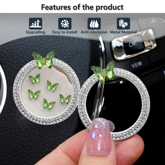 Green Butterfly Car Bling Ring Emblem - Car Accessories for Wowen