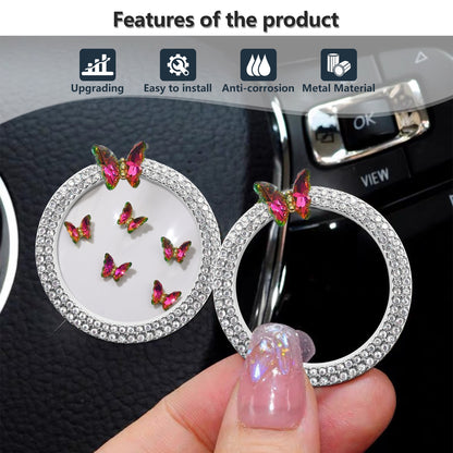 Red Butterfly Car Bling Ring Emblem - Car Accessories for Wowen